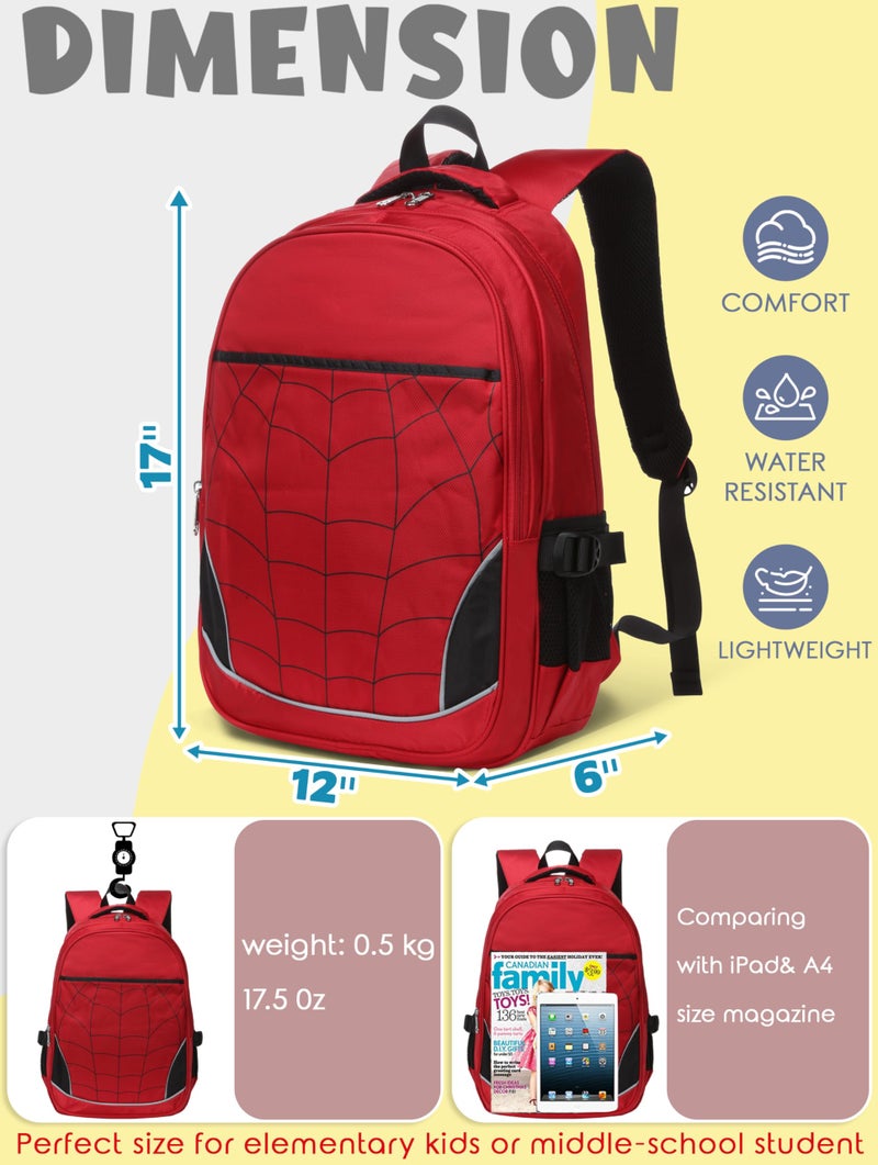 BLUEFAIRY Kids Backpack for Boys Kindergarten Elementary Primary School Bookbags Back to School Bags with Large Campartments Mochilas para Escolares NiÃƒÂ±os 17" Dark Red - Image 2